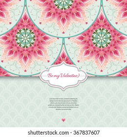 Vector envelope for invitations or congratulations. All design elements consist of hearts. Wedding or Valentine's Day. Fantasy flower design and beautiful delicate backdrop. Place for your text.