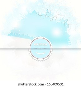 Vector envelope for invitations or congratulations. Frosted glass and winter landscape. Beautiful inscription - Winter is coming.