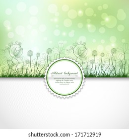 Vector envelope for invitations or congratulations. Spring or summer design. Clover and strawberry plants. Bumble bee and ladybug. Place for your text.