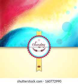 Vector envelope for invitations or congratulations. Watercolor  background. Hand drawing with colored spots and blotches. Beautiful sticker with inscription in retro style -  Sunday like a holiday