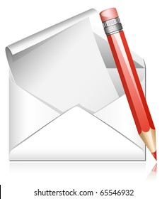 Sobre vectorial con letra y lápiz rojo