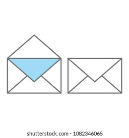 Vector envelope. Opened envelope. Closed envelope.