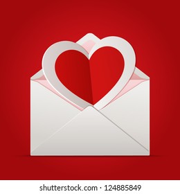 Vector envelope with paper heart inside. Valentine's day card