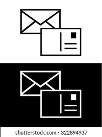 Vector Envelope And Postcard Icon Set In Black And Reverse