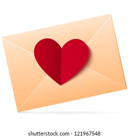 Vector envelope with red paper heart on it