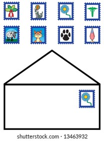 vector of envelope with set of 8 different stamps