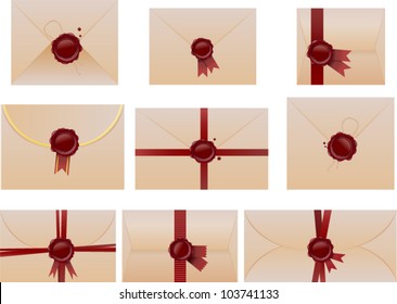 vector envelope set with wax seals