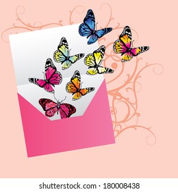 vector envelope with taking off butterflies