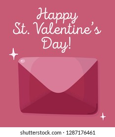 Vector envelope. Valentine's greeting card. Dark pink envelope on pink background with calligraphy text.