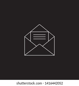 Vector envelope. White line opened envelope isolated on a black background.