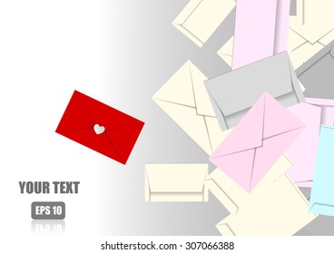 Vector : Envelopes background and one red