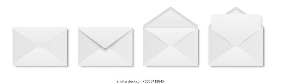 Vector Envelopes with Blank Letter. Folded, Unfolded Isolated Envelope Set. Design Template. Message, Notification, Mailing, Surprise and Congratulations Concept