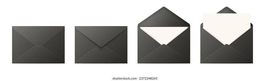 Vector Envelopes with Blank Letter. Folded, Unfolded Isolated Envelope Set. Design Template. Message, Notification, Mailing, Surprise and Congratulations Concept