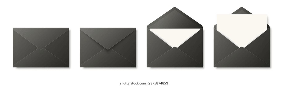 Sobres vectoriales con letra en blanco. Conjunto De Sobre Aislado Doblado Y Desplegado. Plantilla de diseño. Concepto de mensaje, notificación, correo, sorpresa y felicitaciones
