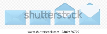 Vector Envelopes with Blank Letter. Folded, Unfolded Isolated Envelope Set. Design Template. Message, Notification, Mailing, Surprise and Congratulations Concept