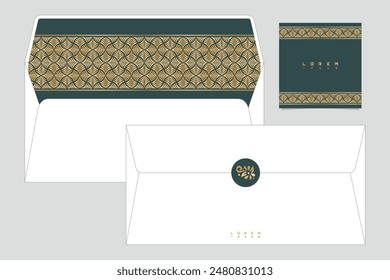 vector envelopes die cut template with batik vintage geometric pattern