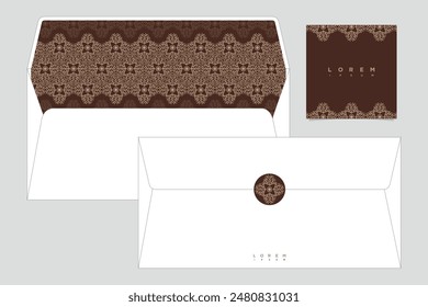 vector envelopes die cut template with batik vintage geometric pattern