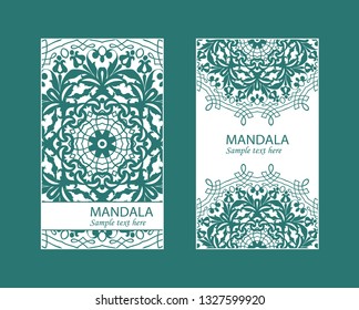 Vector envelopes for wedding invitation with laser cut pattern. Mandala, layout, design, Eastern, ethnic style wedding invitations. Collection envelopes for laser cutting mandala