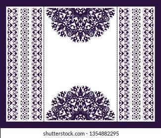 Vector envelopes for wedding invitation with laser cut pattern. Mandala, layout, design, Eastern, ethnic style wedding invitations. Collection envelopes for laser cutting mandala