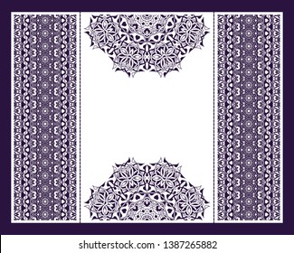 Vector envelopes for wedding invitation with laser cut pattern. Mandala, layout, design, Eastern, ethnic style wedding invitations. Collection envelopes for laser cutting mandala