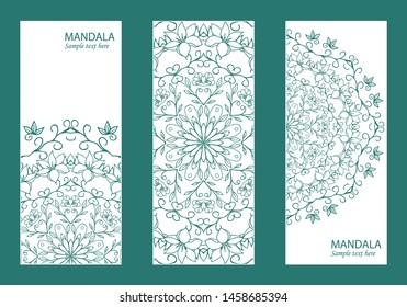 Vector envelopes for wedding invitation with laser cut pattern. Mandala, layout, design, Eastern, ethnic style wedding invitations. Collection envelopes for laser cutting mandala