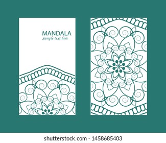Vector envelopes for wedding invitation with laser cut pattern. Mandala, layout, design, Eastern, ethnic style wedding invitations. Collection envelopes for laser cutting mandala