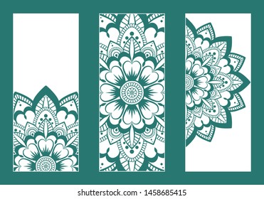 Vector envelopes for wedding invitation with laser cut pattern. Mandala, layout, design, Eastern, ethnic style wedding invitations. Collection envelopes for laser cutting mandala