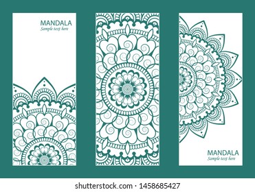 Vector envelopes for wedding invitation with laser cut pattern. Mandala, layout, design, Eastern, ethnic style wedding invitations. Collection envelopes for laser cutting mandala