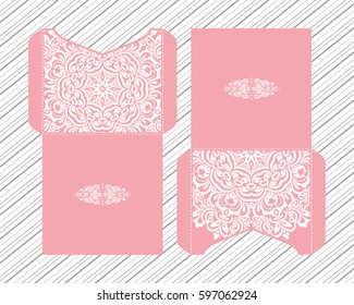 Vector envelopes for wedding invitation with laser cut pattern. Mandala, layout, design, Eastern, ethnic style wedding invitations. Collection envelopes for laser cutting mandala