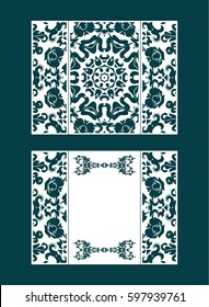 Vector envelopes for wedding invitation with laser cut pattern. Mandala, layout, design, Eastern, ethnic style wedding invitations. Collection envelopes for laser cutting mandala