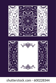 Vector envelopes for wedding invitation with laser cut pattern. Mandala, layout, design, Eastern, ethnic style wedding invitations. Collection envelopes for laser cutting mandala
