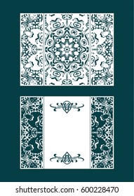 Vector envelopes for wedding invitation with laser cut pattern. Mandala, layout, design, Eastern, ethnic style wedding invitations. Collection envelopes for laser cutting mandala