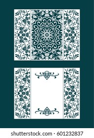 Vector envelopes for wedding invitation with laser cut pattern. Mandala, layout, design, Eastern, ethnic style wedding invitations. Collection envelopes for laser cutting mandala