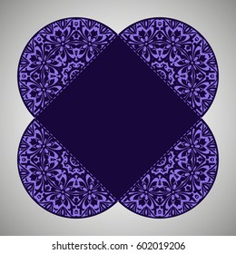 Vector envelopes for wedding invitation with laser cut pattern. Mandala, layout, design, Eastern, ethnic style wedding invitations. Collection envelopes for laser cutting mandala in purple.
