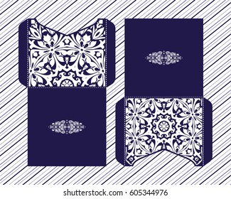 Vector envelopes for wedding invitation with laser cut pattern. Mandala, layout, design, Eastern, ethnic style wedding invitations. Collection envelopes for laser cutting mandala