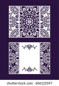 Vector envelopes for wedding invitation with laser cut pattern. Mandala, layout, design, Eastern, ethnic style wedding invitations. Collection envelopes for laser cutting mandala