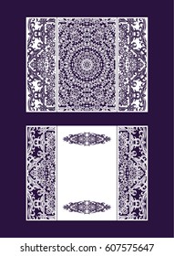 Vector envelopes for wedding invitation with laser cut pattern. Mandala, layout, design, Eastern, ethnic style wedding invitations. Collection envelopes for laser cutting mandala