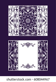 Vector envelopes for wedding invitation with laser cut pattern. Mandala, layout, design, Eastern, ethnic style wedding invitations. Collection envelopes for laser cutting mandala