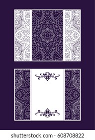 Vector envelopes for wedding invitation with laser cut pattern. Mandala, layout, design, Eastern, ethnic style wedding invitations. Collection envelopes for laser cutting mandala