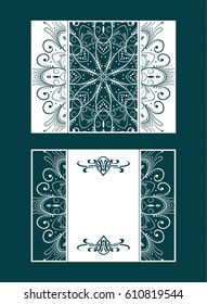 Vector envelopes for wedding invitation with laser cut pattern. Mandala, layout, design, Eastern, ethnic style wedding invitations. Collection envelopes for laser cutting mandala
