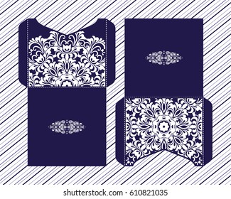 Vector envelopes for wedding invitation with laser cut pattern. Mandala, layout, design, Eastern, ethnic style wedding invitations. Collection envelopes for laser cutting mandala