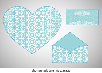 Vector envelopes for wedding invitation with laser cut pattern. Mandala, layout, design, Eastern, ethnic style wedding invitations. Collection envelopes for laser cutting mandala