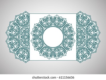 Vector envelopes for wedding invitation with laser cut pattern. Mandala, layout, design, Eastern, ethnic style wedding invitations. Collection envelopes for laser cutting mandala