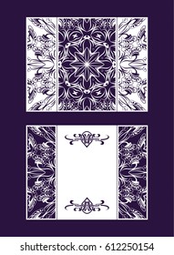 Vector envelopes for wedding invitation with laser cut pattern. Mandala, layout, design, Eastern, ethnic style wedding invitations. Collection envelopes for laser cutting mandala