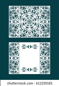 Vector envelopes for wedding invitation with laser cut pattern. Mandala, layout, design, Eastern, ethnic style wedding invitations. Collection envelopes for laser cutting mandala