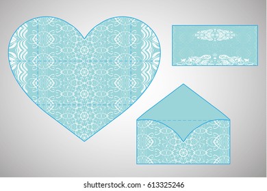 Vector envelopes for wedding invitation with laser cut pattern. Mandala, layout, design, Eastern, ethnic style wedding invitations. Collection envelopes for laser cutting mandala