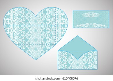 Vector envelopes for wedding invitation with laser cut pattern. Mandala, layout, design, Eastern, ethnic style wedding invitations. Collection envelopes for laser cutting mandala