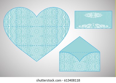 Vector envelopes for wedding invitation with laser cut pattern. Mandala, layout, design, Eastern, ethnic style wedding invitations. Collection envelopes for laser cutting mandala