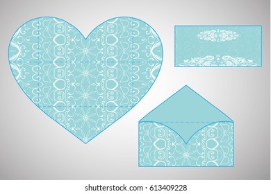 Vector envelopes for wedding invitation with laser cut pattern. Mandala, layout, design, Eastern, ethnic style wedding invitations. Collection envelopes for laser cutting mandala
