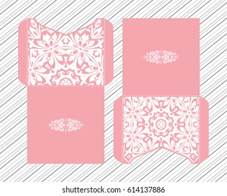 Vector envelopes for wedding invitation with laser cut pattern. Mandala, layout, design, Eastern, ethnic style wedding invitations. Collection envelopes for laser cutting mandala